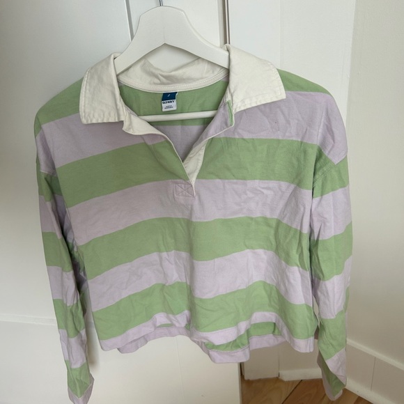 Old Navy Tops - Old Navy green and purple striped rugby shirt